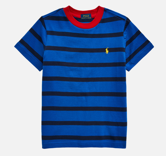 Polo by Ralph Lauren kids Round Neck T Shirt BLUE STRIPE  WITH YELLOW PONY Ages 3