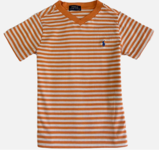 Polo by Ralph Lauren kids V Neck T Shirt ORANGE / WHITE STRIPE  Ages 3