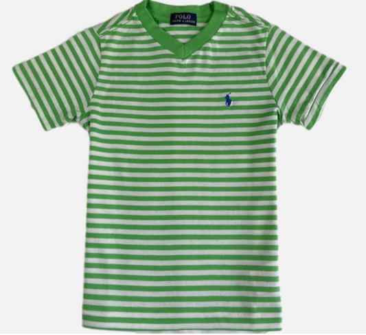 Polo by Ralph Lauren kids V Neck T Shirt GREEN / WHITE STRIPE  Ages 2, 4 & 5